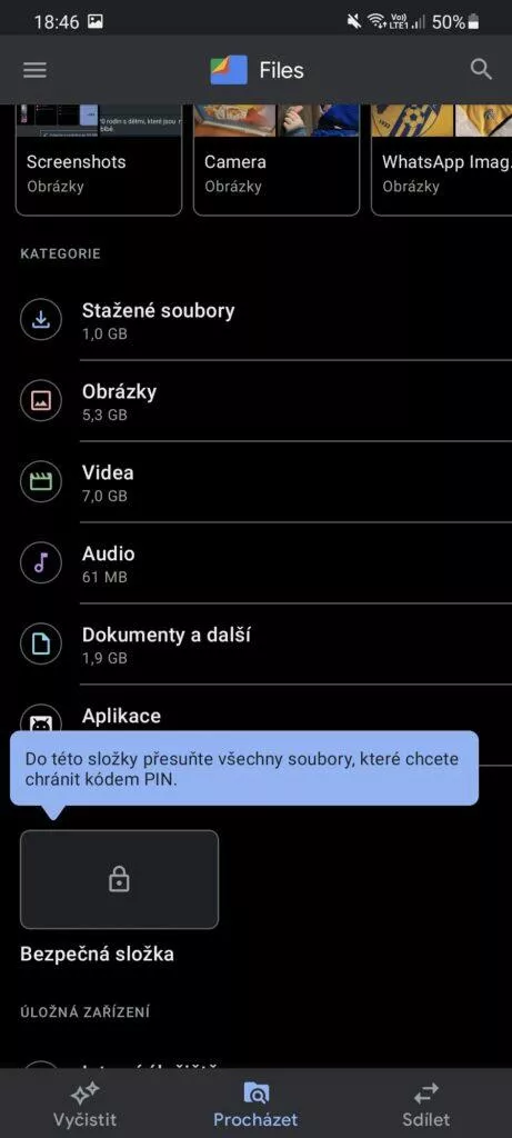 Bezpečná složka Google Files umístění
