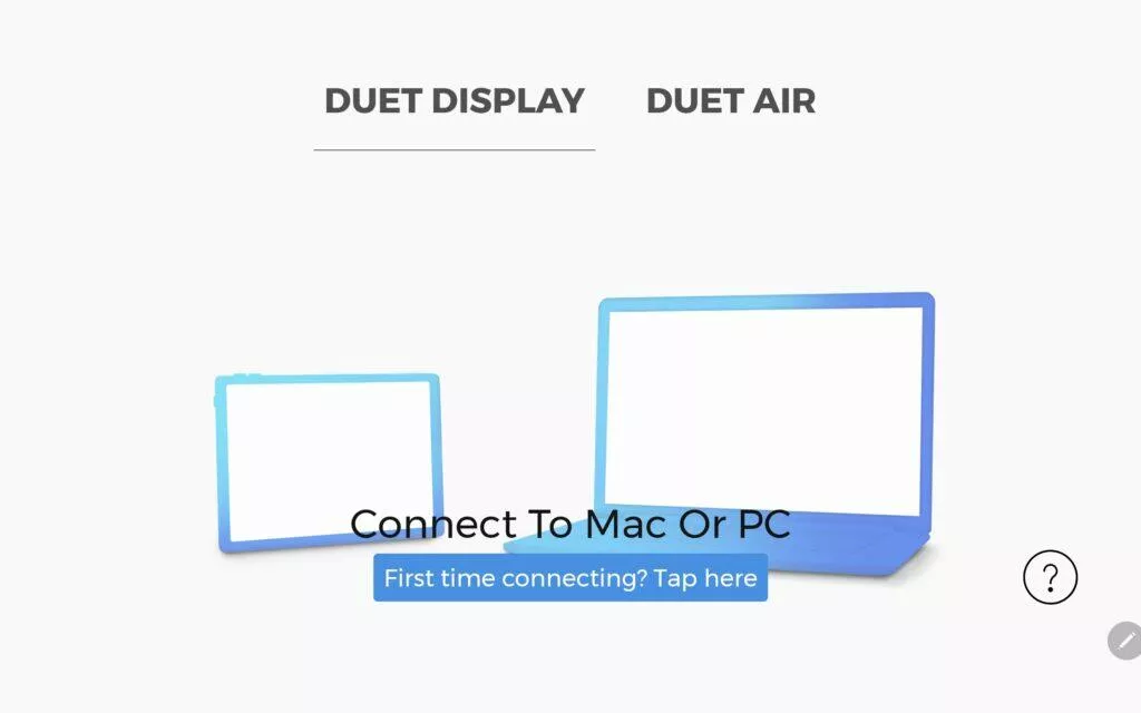 Duet Display Android aplikace výběr připojení