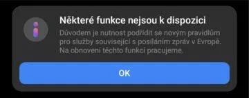 Messenger funkce v Evropě blokace