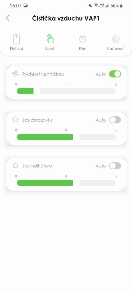 nastavení výkonu jasu