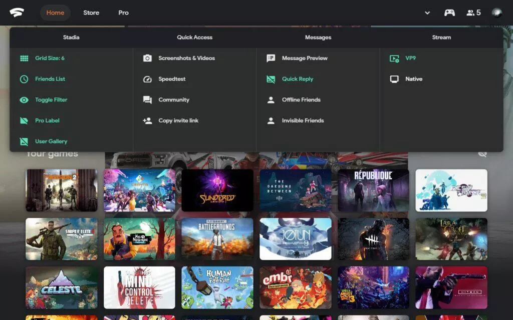 rozšíření stadia enhanced nabídka menu