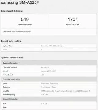 samsung galaxy a52 4g geekbench