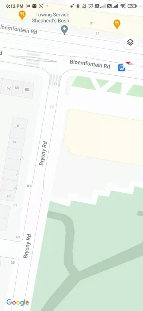 Google Mapy detaily ulic chodníků Londýn nové