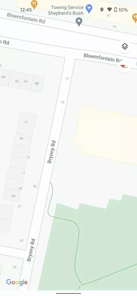 Google Mapy detaily ulic chodníků Londýn staré