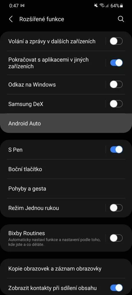 One UI nastavení