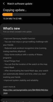 Galaxy Watch3 SmartThings Find aktualizace changelog