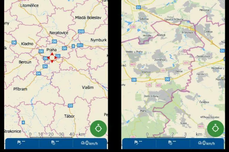 MapFactor Navigator zobrazení hranic okresů