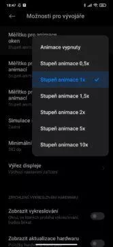 MIUI 12 zpomalený mobil animace měřítka hodnoty