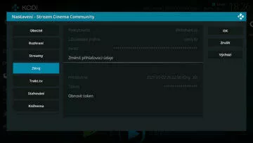 přihlašovací údaje stream cinema webshare kodi