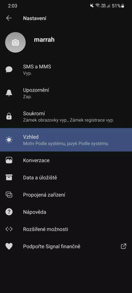 Signal změna tapety nastavení