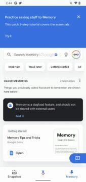Google Asistent Paměť hlavní karta