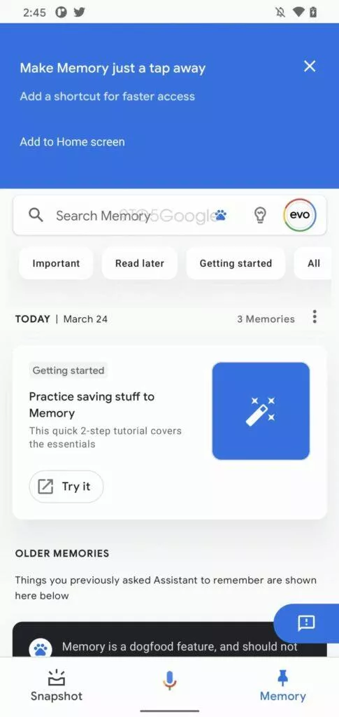 Google Asistent Paměť prohledávání