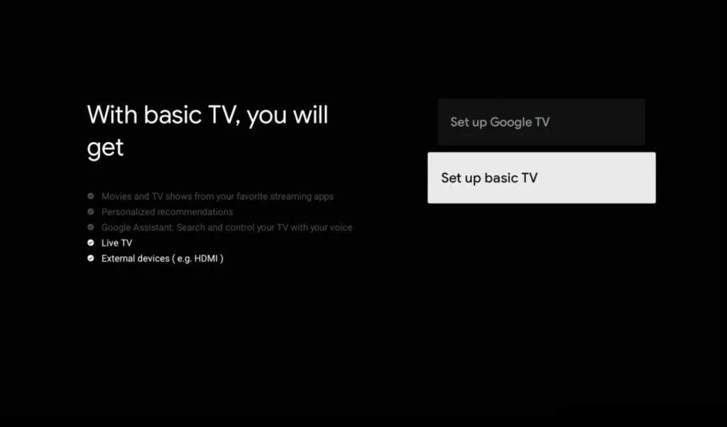 google tv zakladni tv rezim