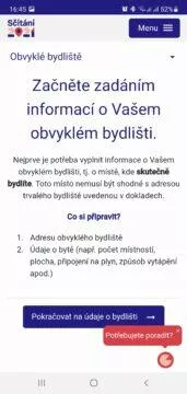 Sčítání 2021 přes mobil aplikace bydliště