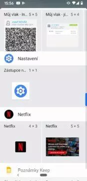 zkratky na plochu Androida - widget nastaveni