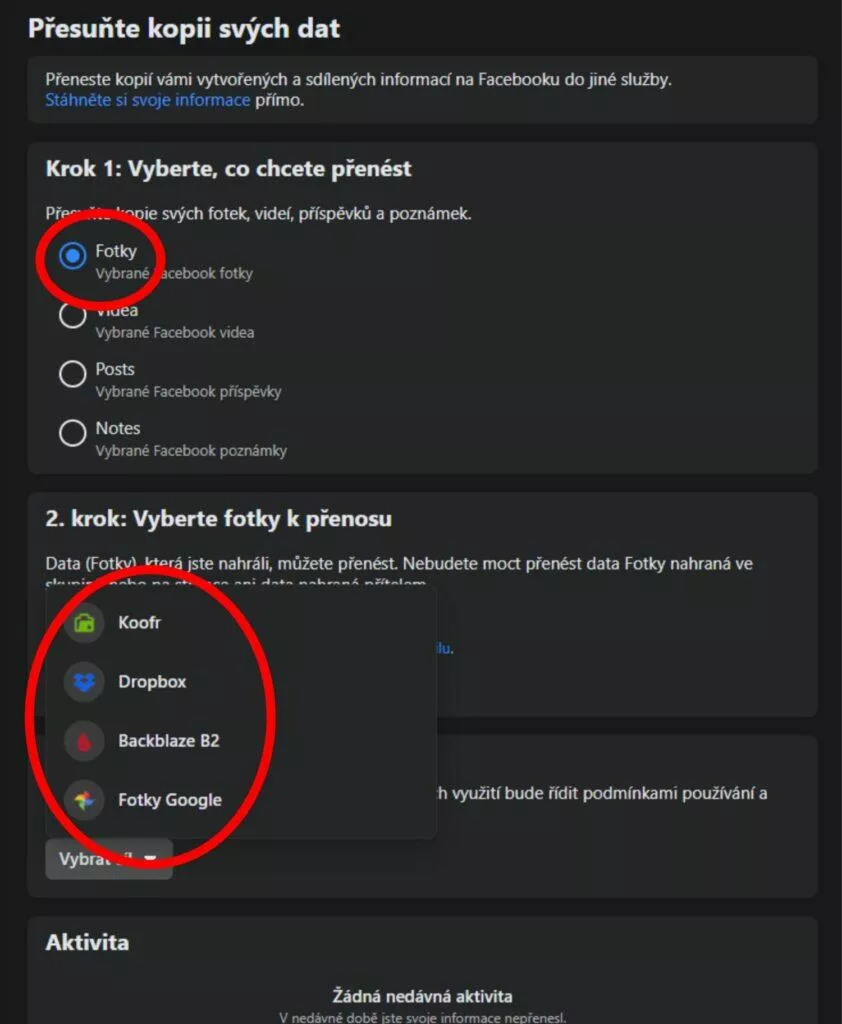 Facebook nové možnosti kopírování uživatelských dat fotky