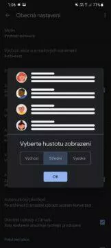Gmail aplikace hustota seznamu konverzací nastavení Střední