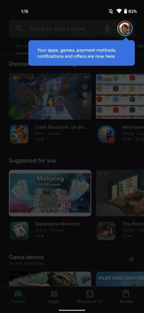 obchod play nastaveni redesign upozorneni