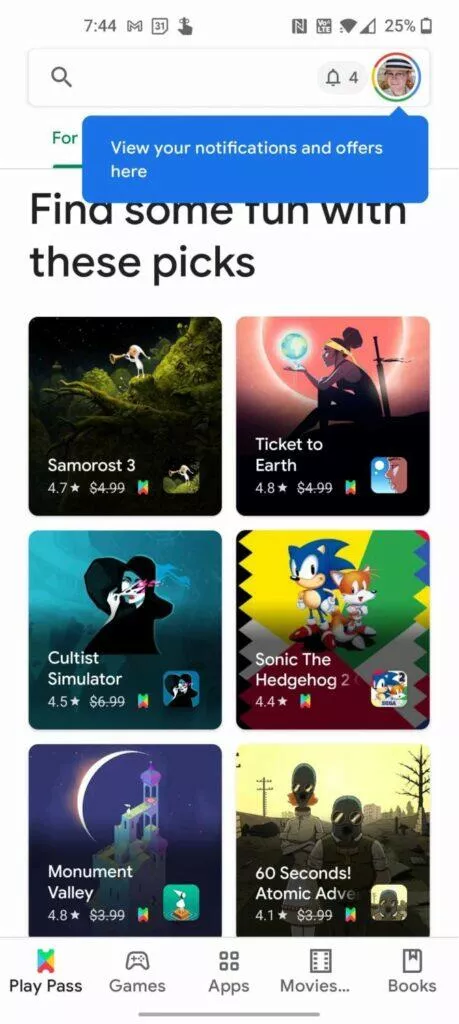 Obchod Play notifikační animace novinka