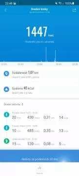 aplikace Mi Fit dnešní kroky