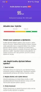 aplikace Mi Fit kvalita dýchání ve spánku