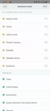 aplikace Mi Fit nastavení cvičení