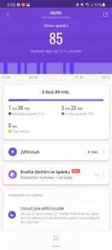 aplikace Mi Fit skóre spánku