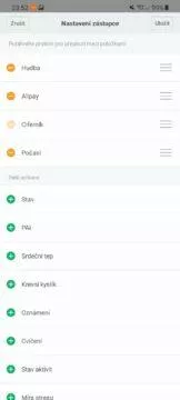 aplikace Mi Fit zástupci horizontální menu