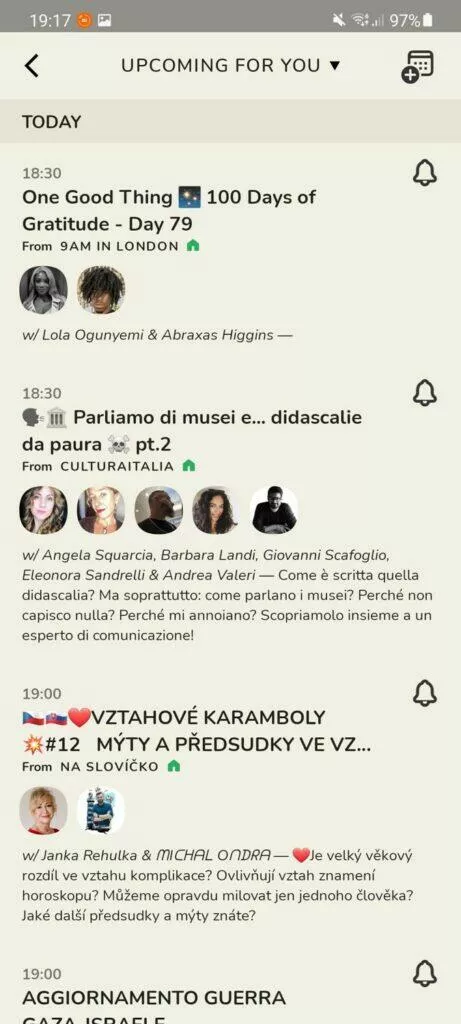 Clubhouse Android funkce kalendář