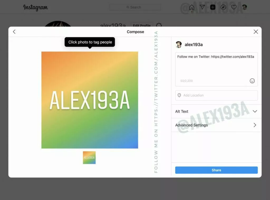 instagram přidávání příspěvků přes počítač