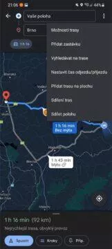 Jak se v Google Mapách vyhnout dálnicím trasa menu