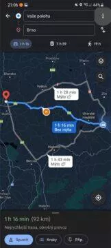 Jak se v Google Mapách vyhnout dálnicím trasa náhled