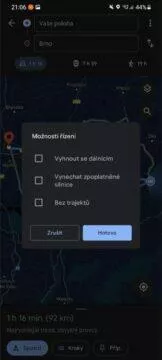 Jak se v Google Mapách vyhnout dálnicím trasa přepínač