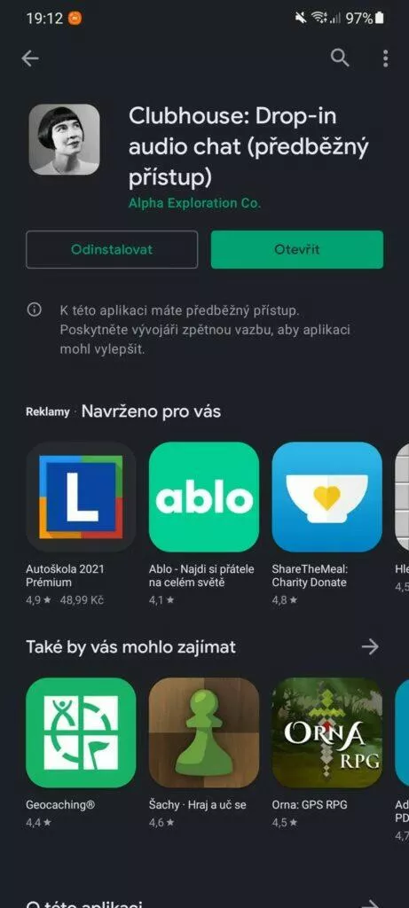 Obchod Play předběžný přístup