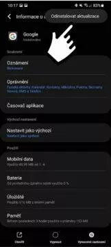 Aplikace Google pravidelně přestává fungovat odinstalace aktualizací