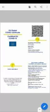 certifikát o očkování covid-19 koronavirus certifikát o očkování v mobilu aplikace Adobe Acrobat Reader pdf certifikát o očkování