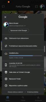 Fotky Google úložiště kapacita menu nastavení