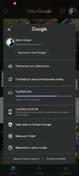 Fotky Google úložiště kapacita menu nastavení