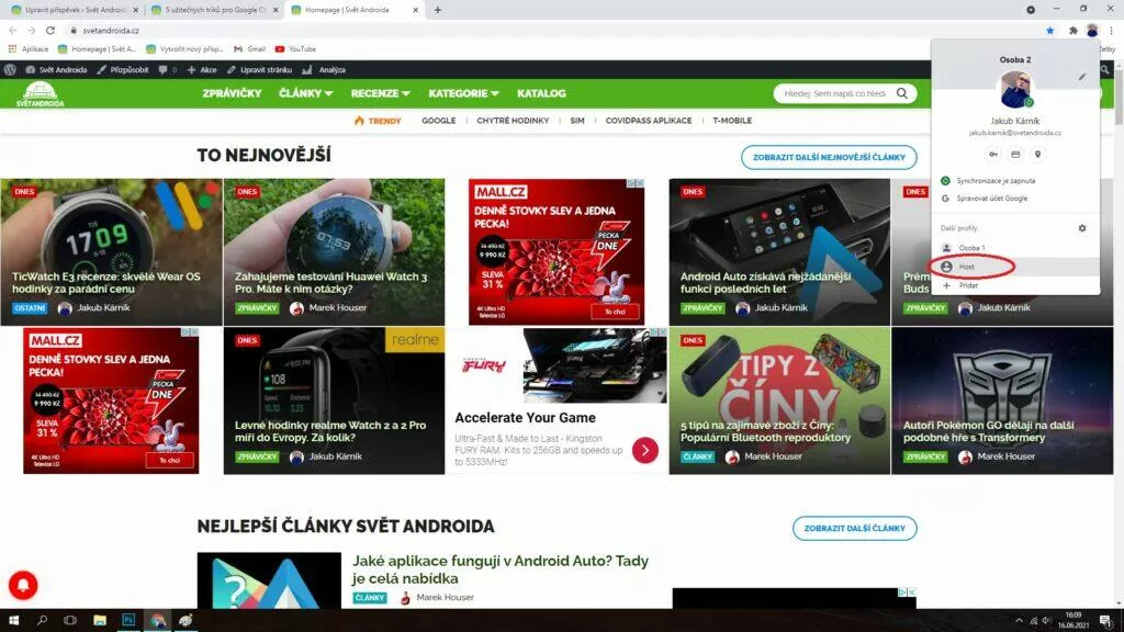 Google chrome režim host