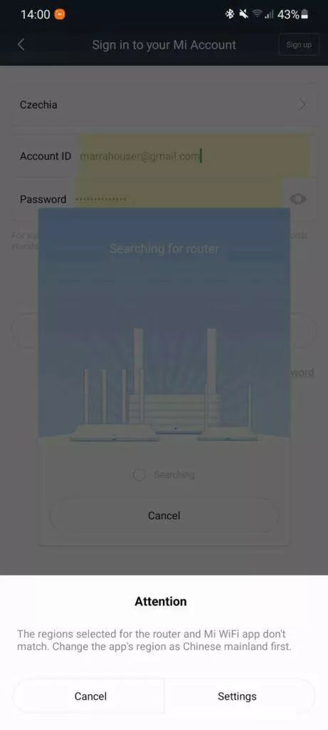 Mi WiFi app 2 nutná změna regionu