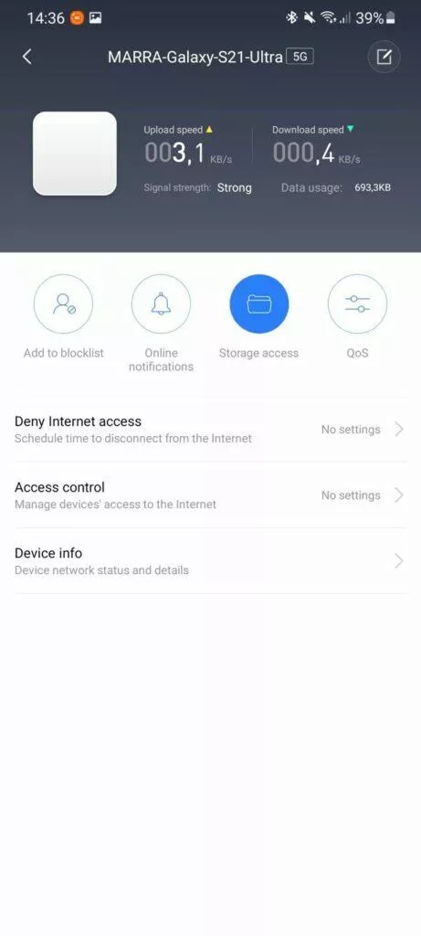 Mi WiFi app 9 detail zařízení