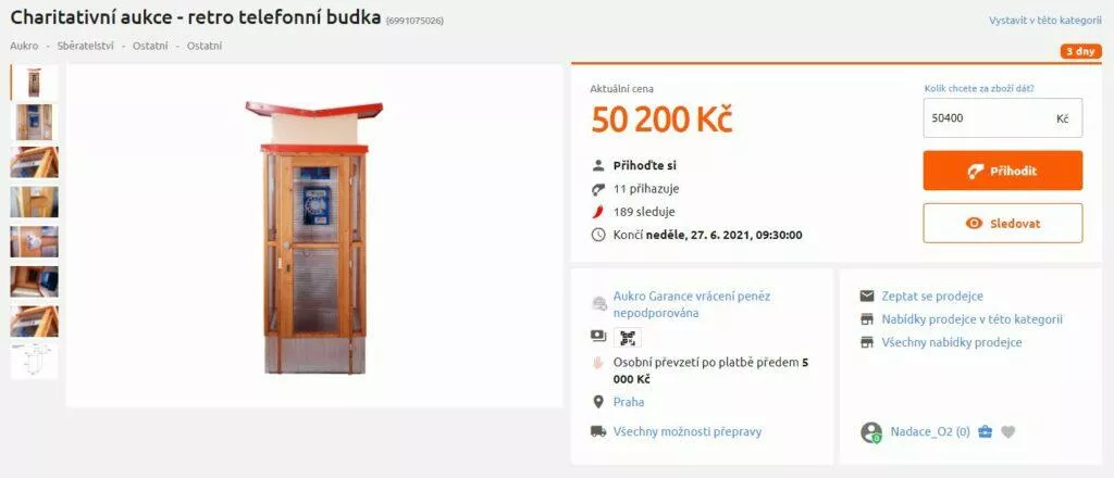 posledni telefonni budka cr aukce nahled