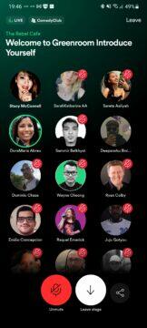 Spotify Greenroom sociální sítě sociální síť Clubhouse náhled místnosti