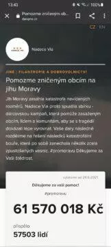 tornádo jižní Morava pomoc sbírky Darujme.cz 1 sbírka