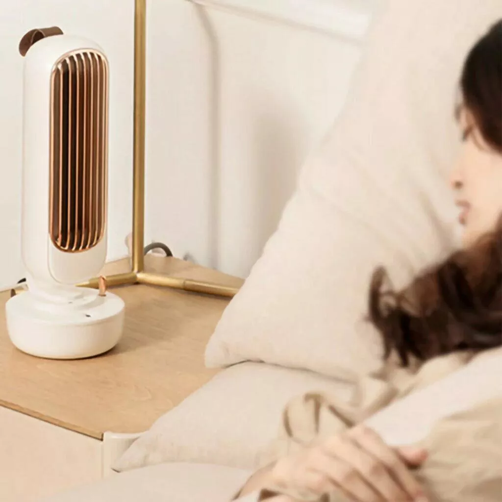 Věžový ventilátor na stůl béžový