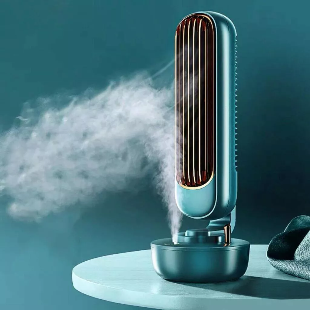 Věžový ventilátor na stůl modrý