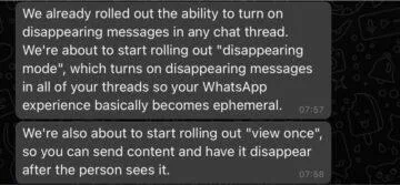 WhatsApp skutečně dostane okamžitě mizející zprávy