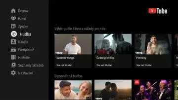 Android TV YouTube bez reklam zdarma hlavní menu