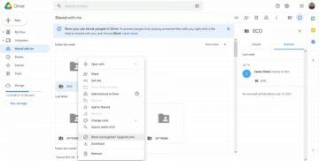 Google Disk blokování uživatelů menu