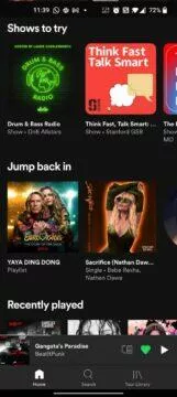 Spotify aplikace spodní menu redesign staré